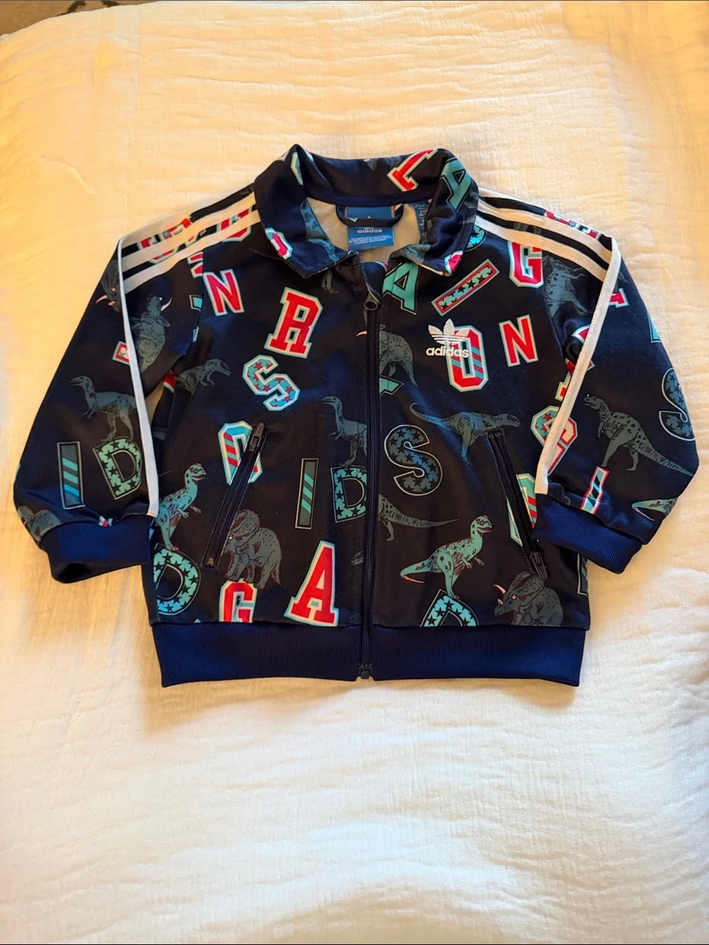 ADIDAS Track Jacket with Dinosaurs Jurassic Park- EUC- Girls/Boys 12Months
